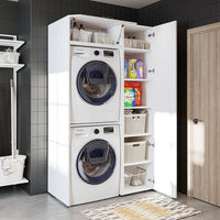 Roomart DUO-I Waschmaschinenschrank 112 cm – für Waschmaschine & Trockner + Hochschrank | in 2 Farben