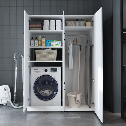 Roomart Waschmaschinenschrank „DORA 130 cm Breit“ für Waschmaschine & Trockner mit Regalböden, in 5 Farben • Weiß • Weiß Eiche • Anthrazit Eiche • Eiche • Schwarz Eiche (Kopie)