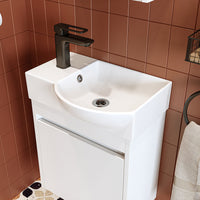 Roomart Waschtischunterschrank LEO mit Keramik-Waschbecken – Gäste-WC Badmöbel – Wasserhahn links