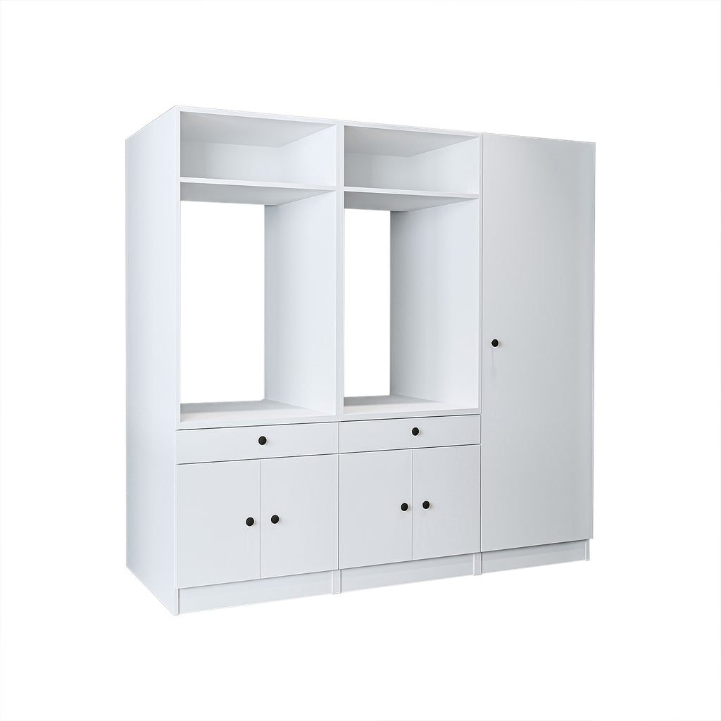 Roomart Waschmaschinenschrank SERIE 3 – 194 cm breit, 2× Waschmaschine nebeneinander mit Ausziehbrett & Hochschrank – Waschküche & Hauswirtschaftsraum – Eiche / Schwarz-Eiche / Weiß
