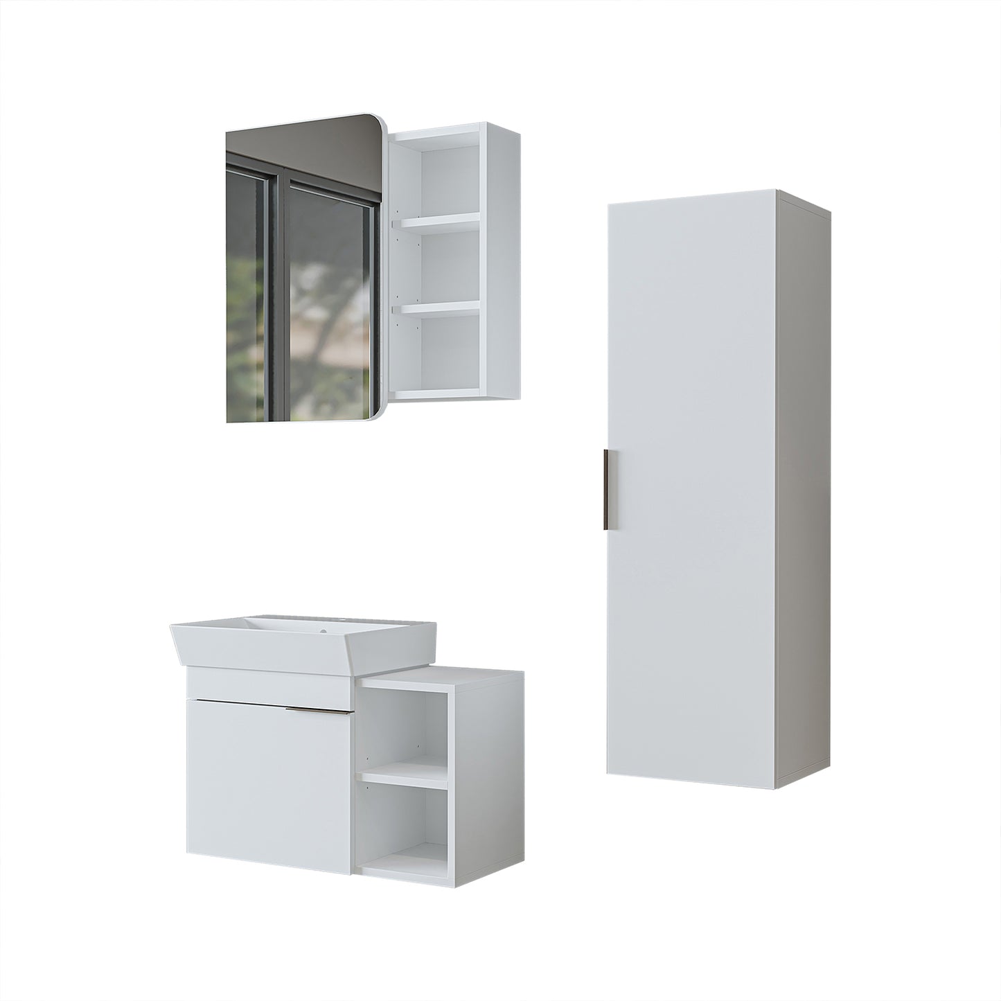 Roomart Badmöbel Set LYCIA 72 cm – 4-teiliges Badezimmermöbel-Set mit Keramik-Waschbecken, Spiegelschrank & Seitenschrank – Badmöbel in 4 Farben