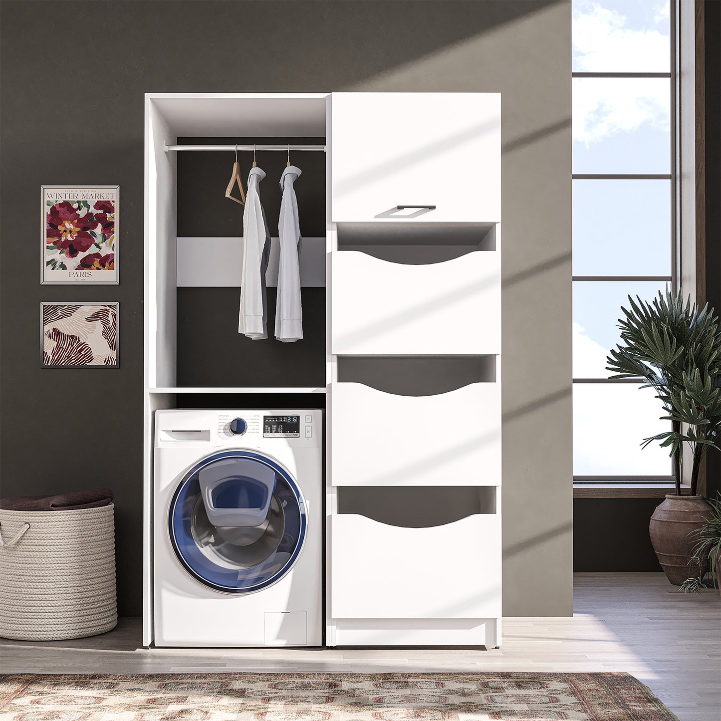 Roomart SERIE 2 Waschmaschinenschrank 126 cm – Kleiderstange & Stauraum | in 2 Farben