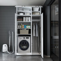 Roomart Waschmaschinenschrank „DORA 115 cm Breit“ für Waschmaschine & Trockner mit Regalböden, in 5 Farben • Weiß • Weiß Eiche • Anthrazit Eiche • Eiche • Schwarz Eiche