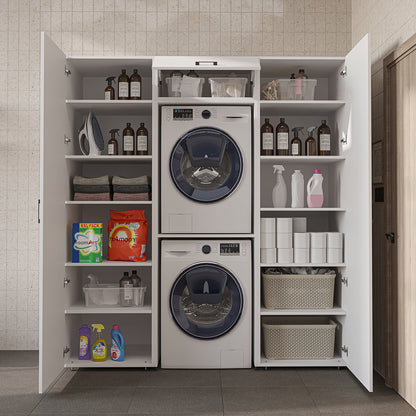 Roomart DUO-I Schrankwand 187 cm – Waschmaschine & Trockner übereinander & Hochschrank | in 3 Farben
