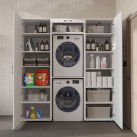Roomart DUO-I Schrankwand 187 cm – Waschmaschine & Trockner übereinander & Hochschrank | in 3 Farben