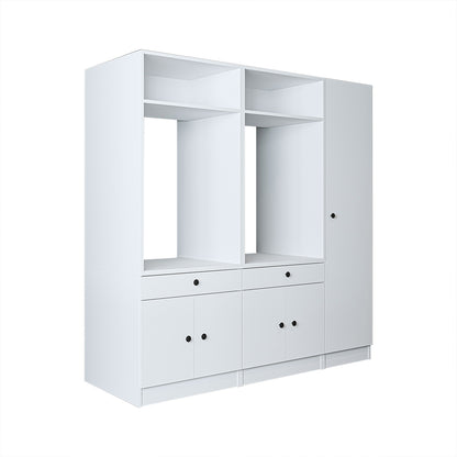 Roomart Waschmaschinenschrank Doppelschrank SERIE 3 – 179 cm breit, 2× Waschmaschine nebeneinander mit Ausziehbrett & Hochschrank – Waschküche & Hauswirtschaftsraum – Eiche / Schwarz-Eiche / Weiß