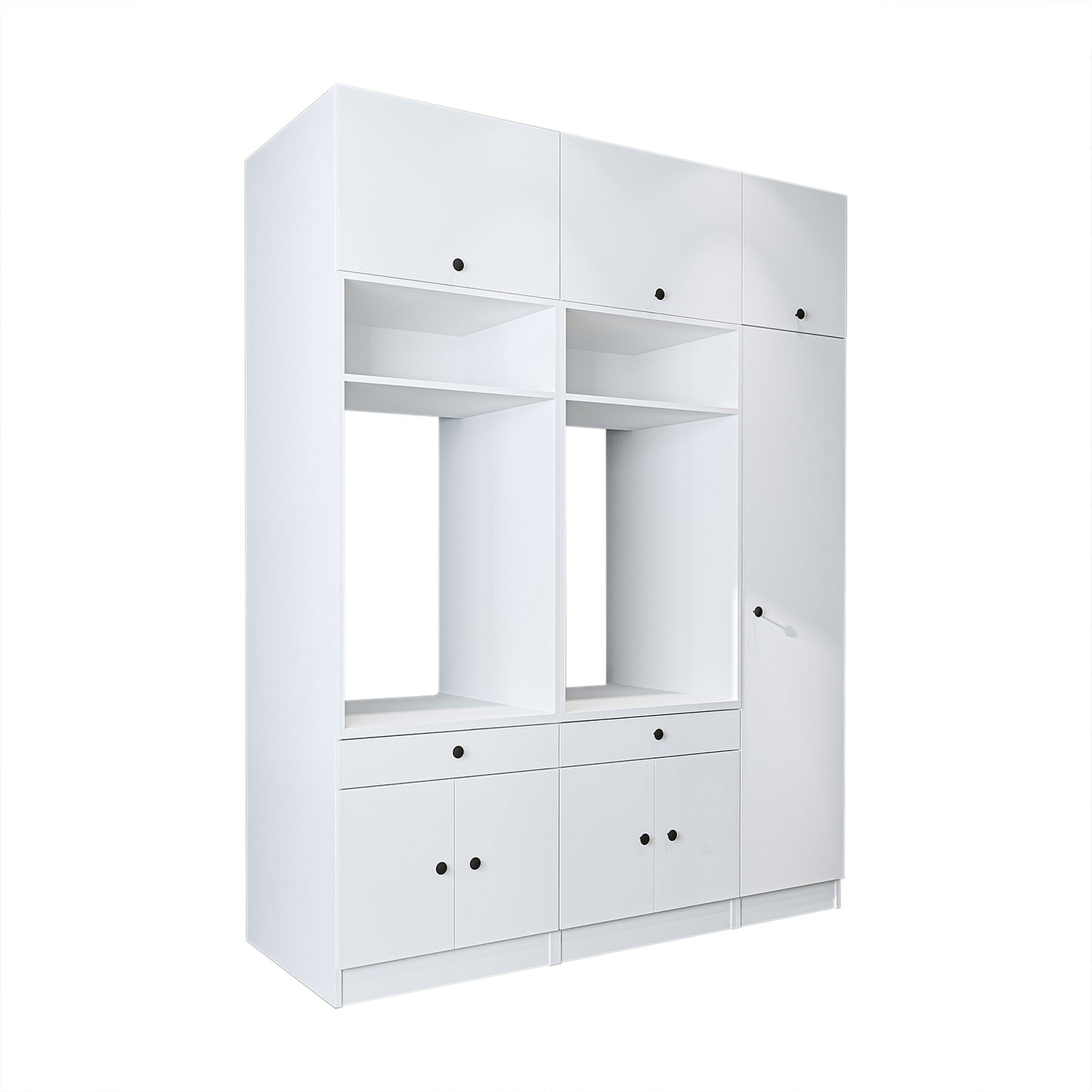 Roomart Waschmaschinenschrank SERIE 3 – 179 cm breit, 2× Waschmaschine nebeneinander mit Klappschrank, Ausziehbrett & Hochschrank – Waschküche & Hauswirtschaftsraum – Eiche / Schwarz-Eiche / Weiß