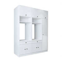 Roomart Waschmaschinenschrank SERIE 3 – 179 cm breit, 2× Waschmaschine nebeneinander mit Klappschrank, Ausziehbrett & Hochschrank – Waschküche & Hauswirtschaftsraum – Eiche / Schwarz-Eiche / Weiß