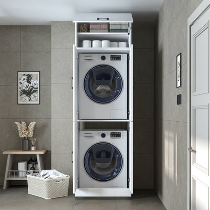 Roomart Waschmaschinenschrank „DORA“ für Waschmaschine & Trockner mit Regalböden, in 5 Farben • Weiß • Weiß Eiche • Anthrazit Eiche • Eiche • Schwarz-Eiche