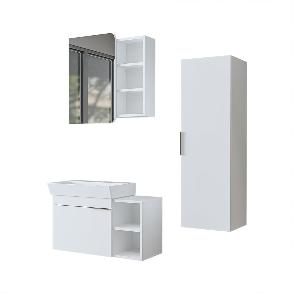 Roomart Badmöbel Set LYCIA 82 cm – 4-teiliges Badezimmermöbel-Set mit Keramik-Waschbecken, Spiegelschrank & Seitenschrank – Badmöbel in 4 Farben