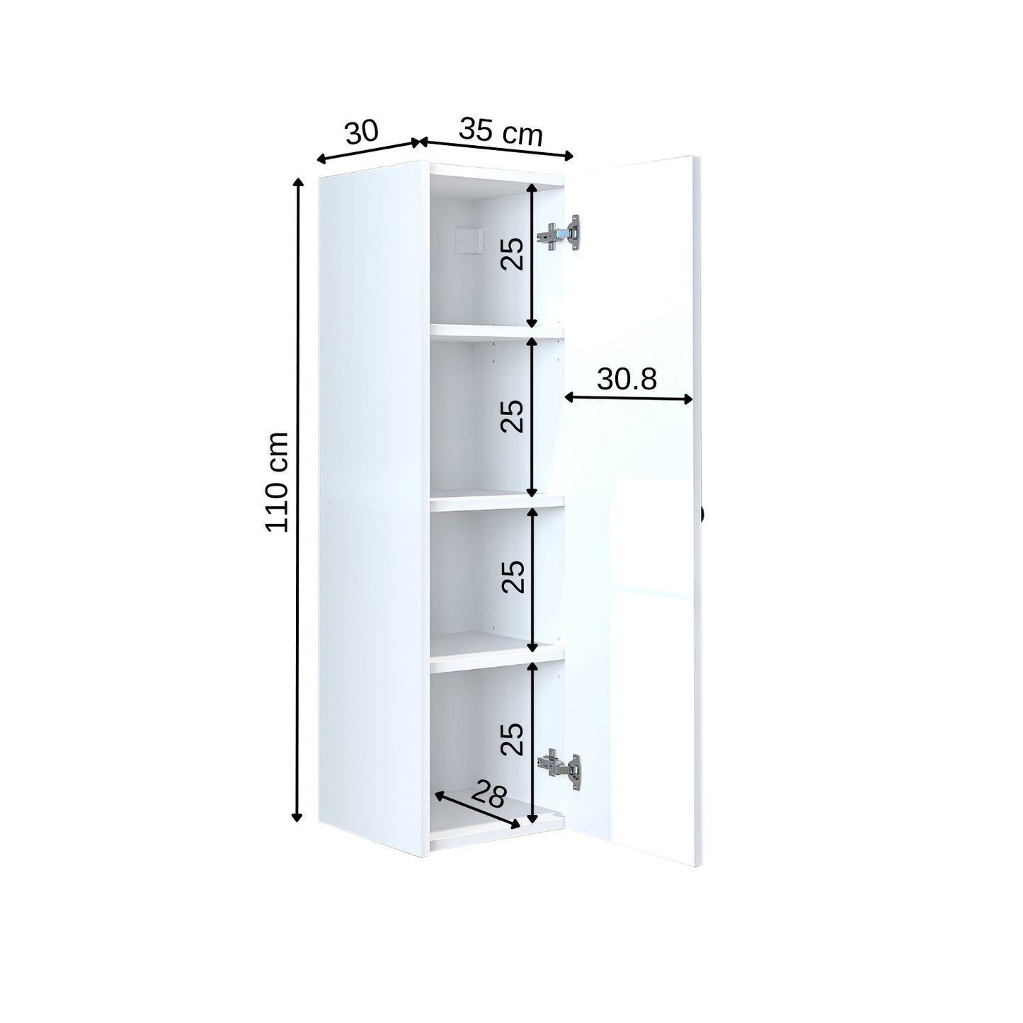 Roomart Bad-Seitenschrank ADA 110 cm – Moderner Bad-Hängeschrank mit Soft-Close – Viel Stauraum – Badezimmer Hochschrank – Weiß, Eiche, Anthrazit oder Schwarz