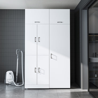 Roomart Waschmaschinenschrank „DORA 130 cm Breit“ für Waschmaschine & Trockner mit Regalböden, in 5 Farben • Weiß • Weiß Eiche • Anthrazit Eiche • Eiche • Schwarz Eiche (Kopie)