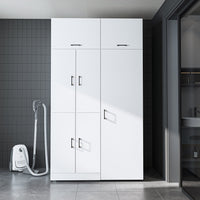 Roomart Waschmaschinenschrank „DORA 130 cm Breit“ für Waschmaschine & Trockner mit Regalböden, in 5 Farben • Weiß • Weiß Eiche • Anthrazit Eiche • Eiche • Schwarz Eiche (Kopie)