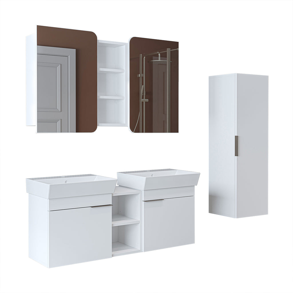 Roomart Badmöbel Set LYCIA 120 cm – 4-teiliges Badezimmermöbel-Set mit Keramik-Waschbecken, Spiegelschrank & Seitenschrank – Badmöbel in 4 Farben