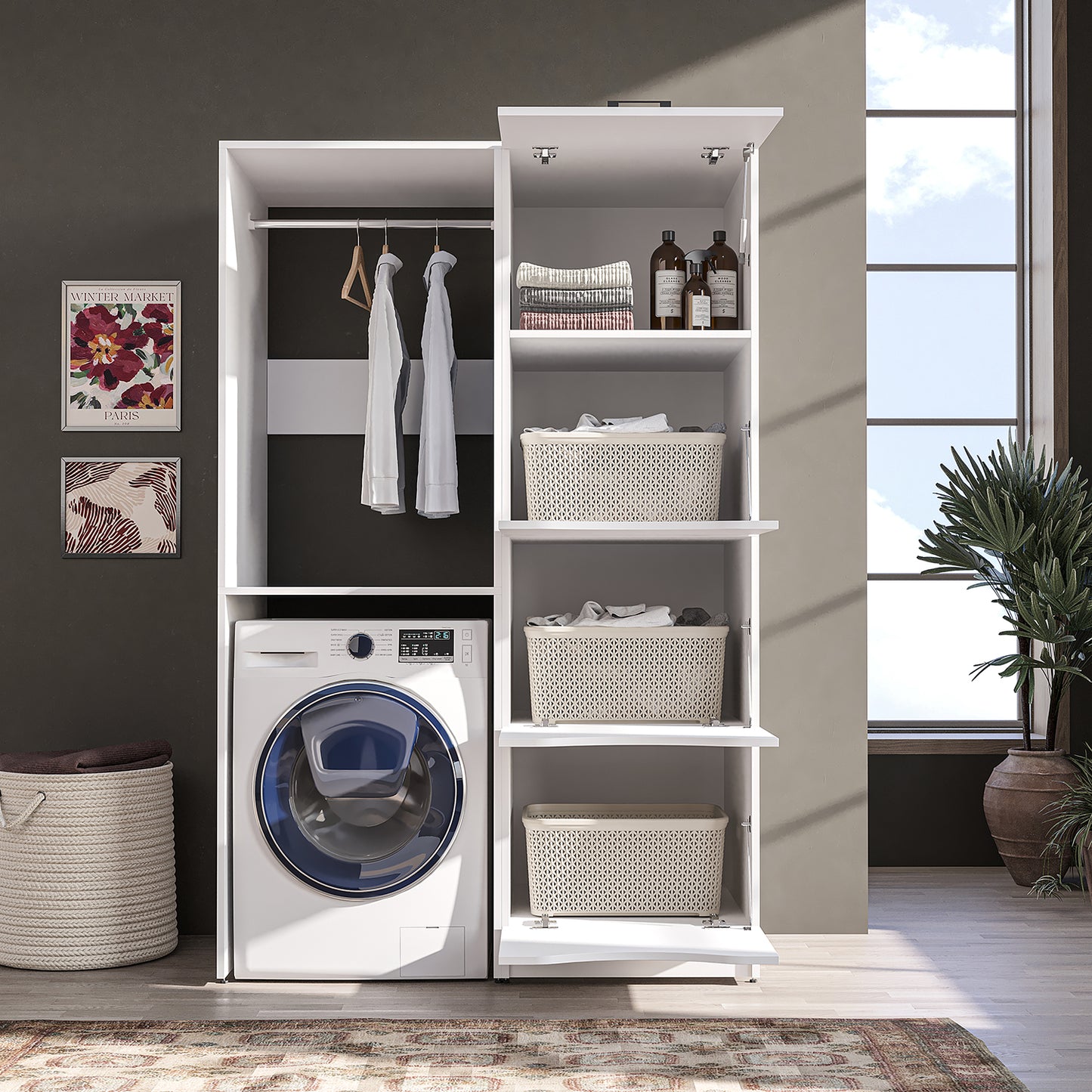 Roomart SERIE 2 Waschmaschinenschrank 126 cm – Kleiderstange & Stauraum | in 2 Farben