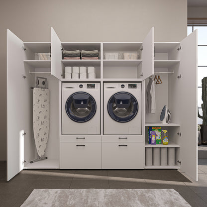 Roomart Waschmaschinenschrank SERIE-III Schrankwand 254 cm – 2 Geräte, Soft-Close | 3 Farben