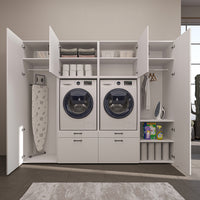 Roomart Waschmaschinenschrank SERIE-III Schrankwand 254 cm – 2 Geräte, Soft-Close | 3 Farben