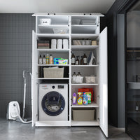 Roomart Waschmaschinenschrank „DORA 130 cm Breit“ für Waschmaschine & Trockner mit Regalböden, in 5 Farben • Weiß • Weiß Eiche • Anthrazit Eiche • Eiche • Schwarz Eiche (Kopie)