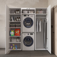 Roomart DUO-I Schrankwand 187 cm – Waschmaschine & Trockner übereinander & Hochschrank | in 3 Farben