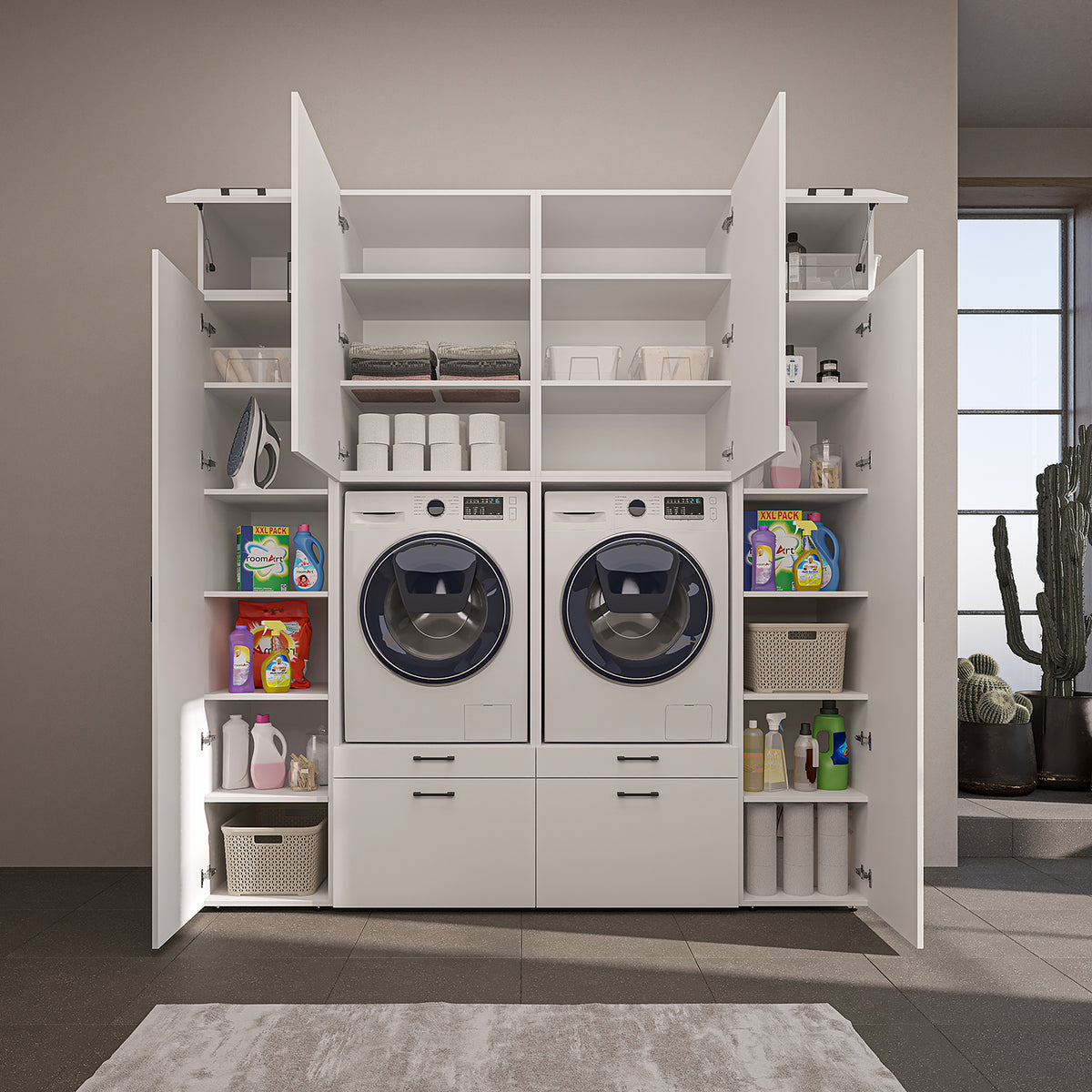 Roomart Schrankwand SERIE 2, 224 cm, für 2 Geräte mit 2 Hochschränken, in 3 Farben
