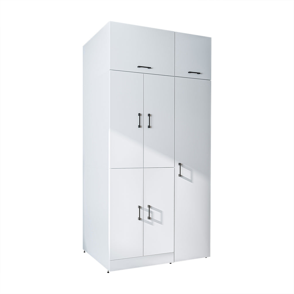 Roomart Waschmaschinenschrank „DORA 115 cm Breit“ für Waschmaschine & Trockner mit Regalböden, in 5 Farben • Weiß • Weiß Eiche • Anthrazit Eiche • Eiche • Schwarz Eiche