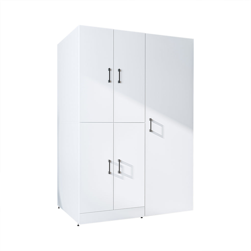 Roomart Waschmaschinenschrank „DORA 130 cm Breit“ für Waschmaschine & Trockner mit Regalböden, in 5 Farben • Weiß • Weiß Eiche • Anthrazit Eiche • Eiche • Schwarz Eiche (Kopie)