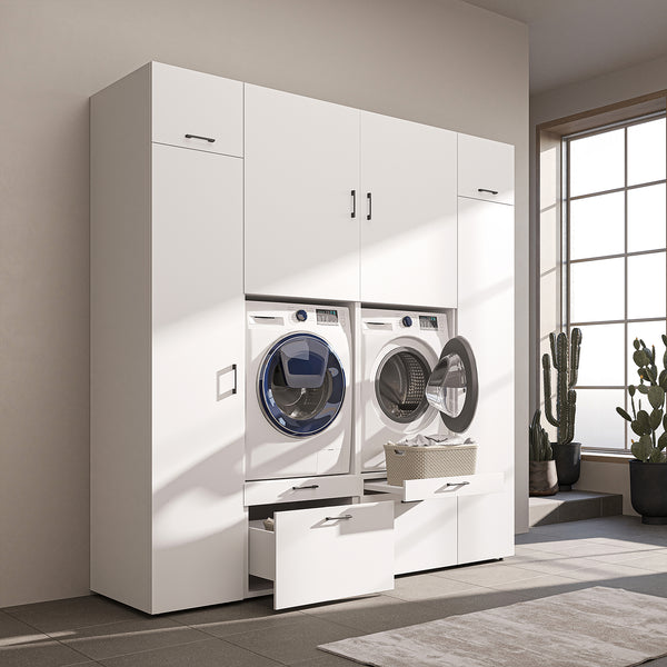 Roomart Waschmaschinenschrank SERIE 2 – Doppelschrank mit Seitenschränken, 3 Farben