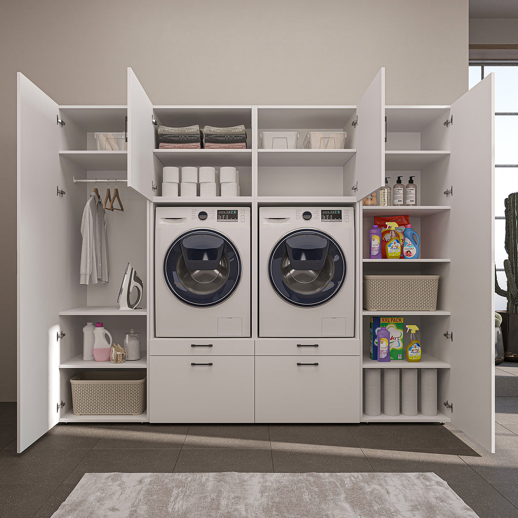 Roomart Waschmaschinenschrank SERIE-III Schrankwand 254 cm – 2 Geräte, Soft-Close | 3 Farben