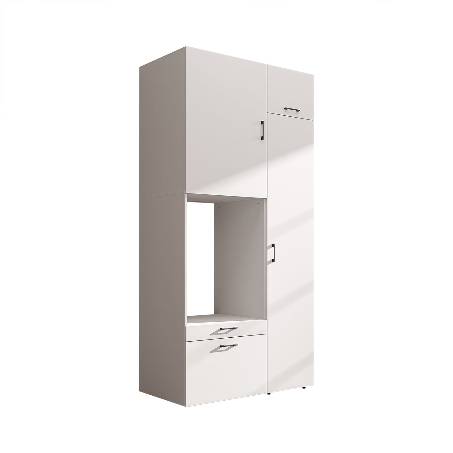 Roomart Waschmaschinenschrank mit Ausziehbrett, 112 cm breit - SERIE 2  – Waschmaschinenüberbau für Waschmaschine & Trockner, Waschturm-Schrank mit Stauraum für Bad & Waschküche