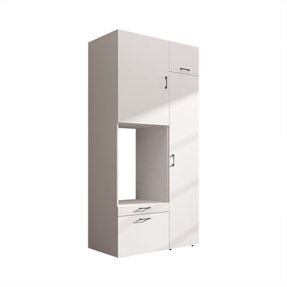 Roomart Waschmaschinenschrank mit Ausziehbrett, 112 cm breit - SERIE 2  – Waschmaschinenüberbau für Waschmaschine & Trockner, Waschturm-Schrank mit Stauraum für Bad & Waschküche