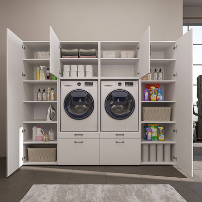 Roomart Waschmaschinenschrank SERIE-III Schrankwand 254 cm – 2 Geräte, Soft-Close | 3 Farben