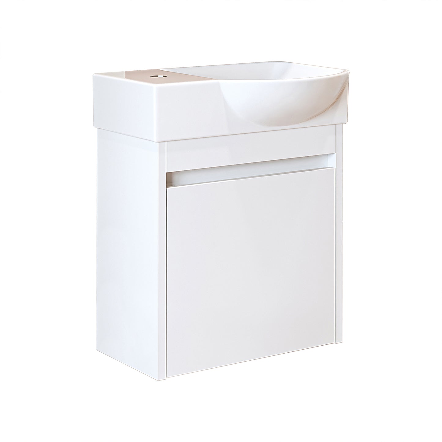 Roomart Waschtischunterschrank LEO mit Keramik-Waschbecken – Gäste-WC Badmöbel – Wasserhahn links