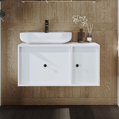 Roomart Badezimmermöbel GUSTO 90 cm – Keramik Waschbecken &/oder Unterschrank – Modernes Design – Varianten wählbar – Eiche oder Weiß
