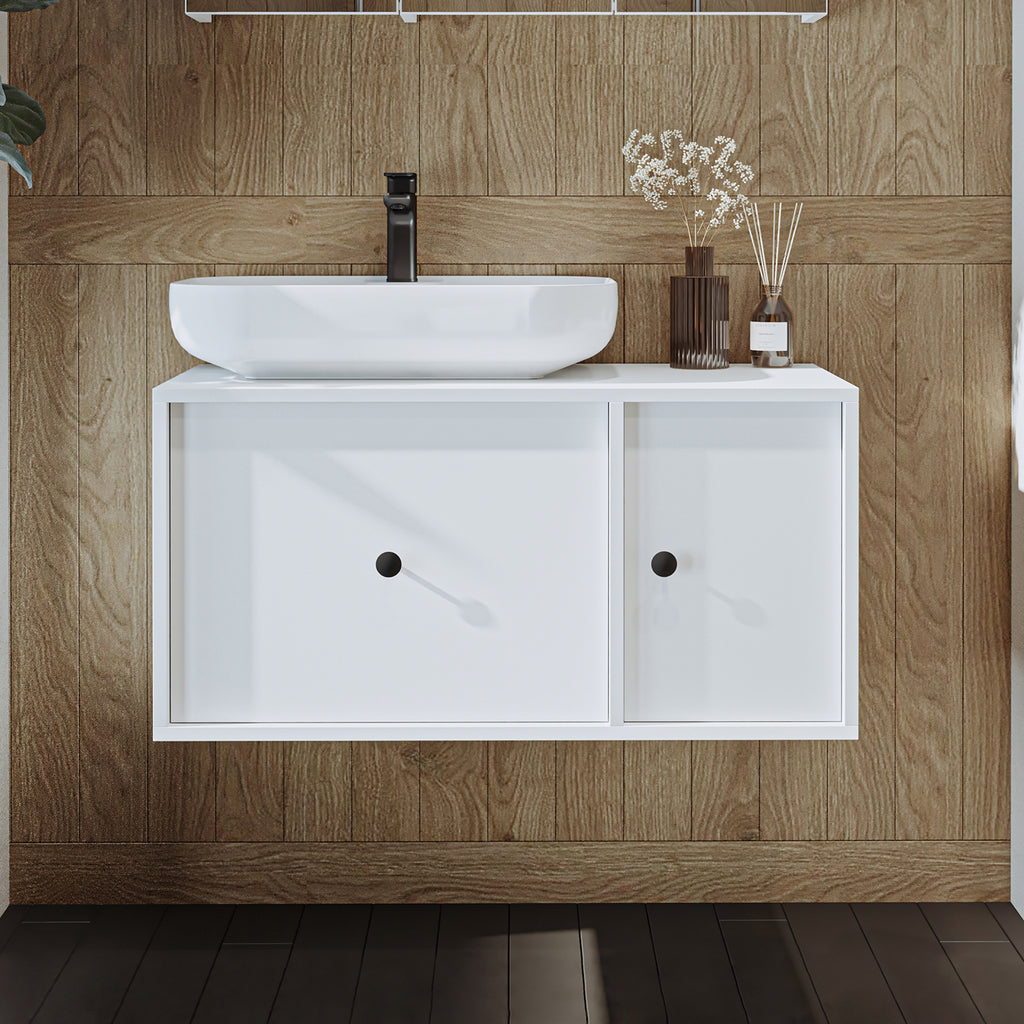 Roomart Badezimmermöbel GUSTO 90 cm – Keramik Waschbecken &/oder Unterschrank – Modernes Design – Varianten wählbar – Eiche oder Weiß - badezimmerschrank, waschbecken, badezimmermöbel, badschrank, badezimmer, mit, unterschrank, badmöbel, set, waschtisch, 