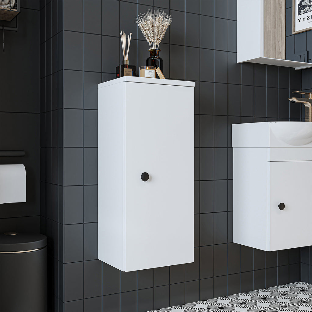 Roomart armario lateral "Punto" - moderno, compacto armario de pared para baño de 70 cm con cierre suave - en blanco, roble blanco, roble o roble antracita - armario de pared, pared, armario alto, armario alto blanco, 60 cm de ancho, cocina, lavadero, salón, estrecho, 40 cm de ancho