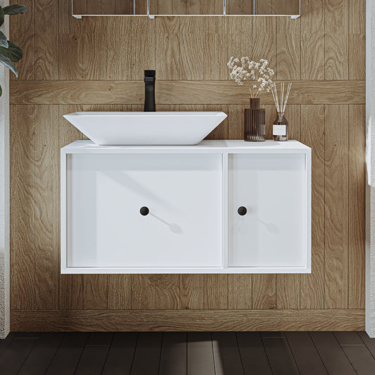 Roomart Badezimmermöbel GUSTO-ATL 90 cm – Keramik Waschbecken &/oder Unterschrank – Modernes Design – Varianten wählbar – Eiche oder Weiß