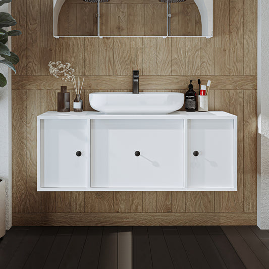 Roomart Badezimmermöbel GUSTO 120 cm – Keramik Waschbecken &/oder Unterschrank – Modernes Design – Varianten wählbar – Eiche oder Weiß