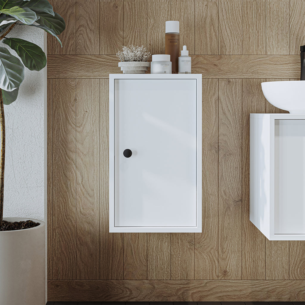 Roomart Badezimmermöbel Set GUSTO-ATL 90 cm – 4-teiliges Badmöbel-Set mit Keramik-Waschbecken, Spiegelschrank & Hochschrank – Moderne Badmöbel für Badezimmer & Gäste-WC