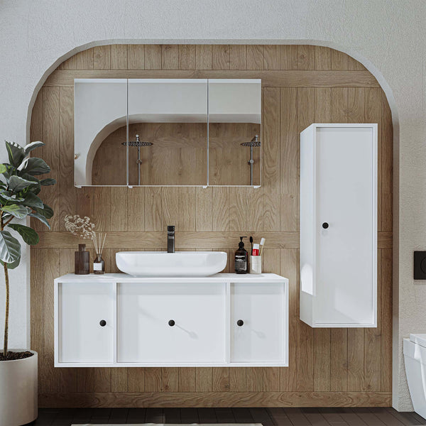 Roomart 4-teiliges Badmöbel-Set GUSTO, 120 cm, mit ovalem Waschbecken und Hochschrank, in 2 Farben