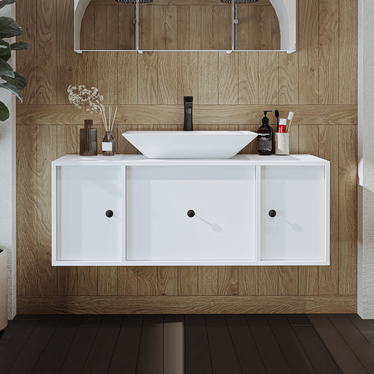 Roomart Badmöbel GUSTO-ATL 120 cm – Keramik Waschbecken &/oder Unterschrank – Modernes Design – Varianten wählbar – Eiche oder Weiß