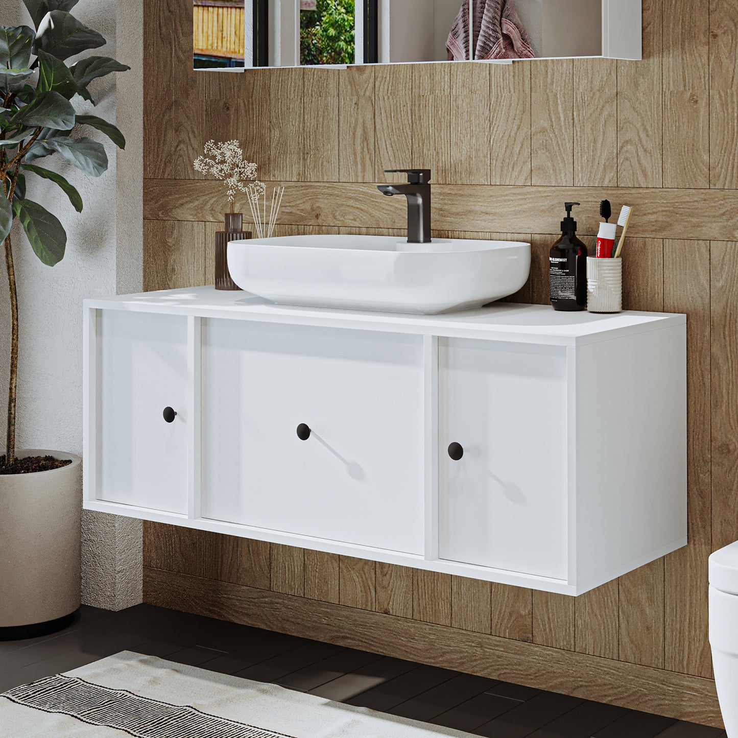 Roomart Badezimmermöbel GUSTO 120 cm – Keramik Waschbecken &/oder Unterschrank – Modernes Design – Varianten wählbar – Eiche oder Weiß