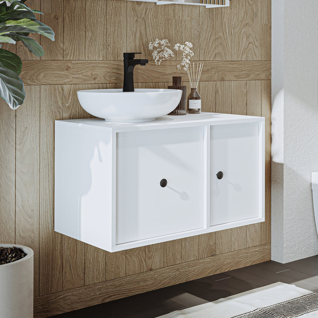 Roomart Badezimmermöbel GUSTO 75 cm – Keramik Waschbecken &/oder Unterschrank – Modernes Design – Varianten wählbar – Eiche oder Weiß - badezimmerschrank, waschbecken, badezimmermöbel, badschrank, badezimmer, mit, unterschrank, badmöbel, set, waschtisch, 