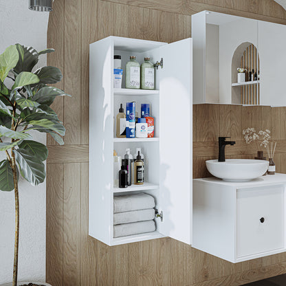 Roomart Hochschrank „Gusto“ – moderner 110 cm Bad-Hängeschrank mit Softclose – Weiß, Eiche