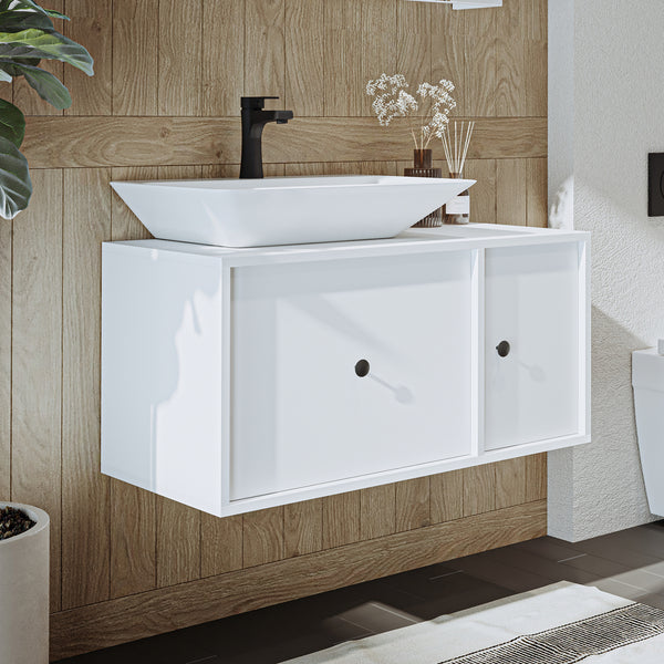 Roomart Badezimmermöbel GUSTO-ATL 90 cm – Keramik Waschbecken &/oder Unterschrank – Modernes Design – Varianten wählbar – Eiche oder Weiß