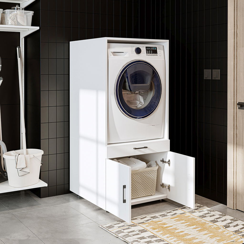 Roomart A3 Waschmaschinenschrank 67 cm – Erhöhung mit Schublade, Ausziehbrett & Stauraum | 3 Farben