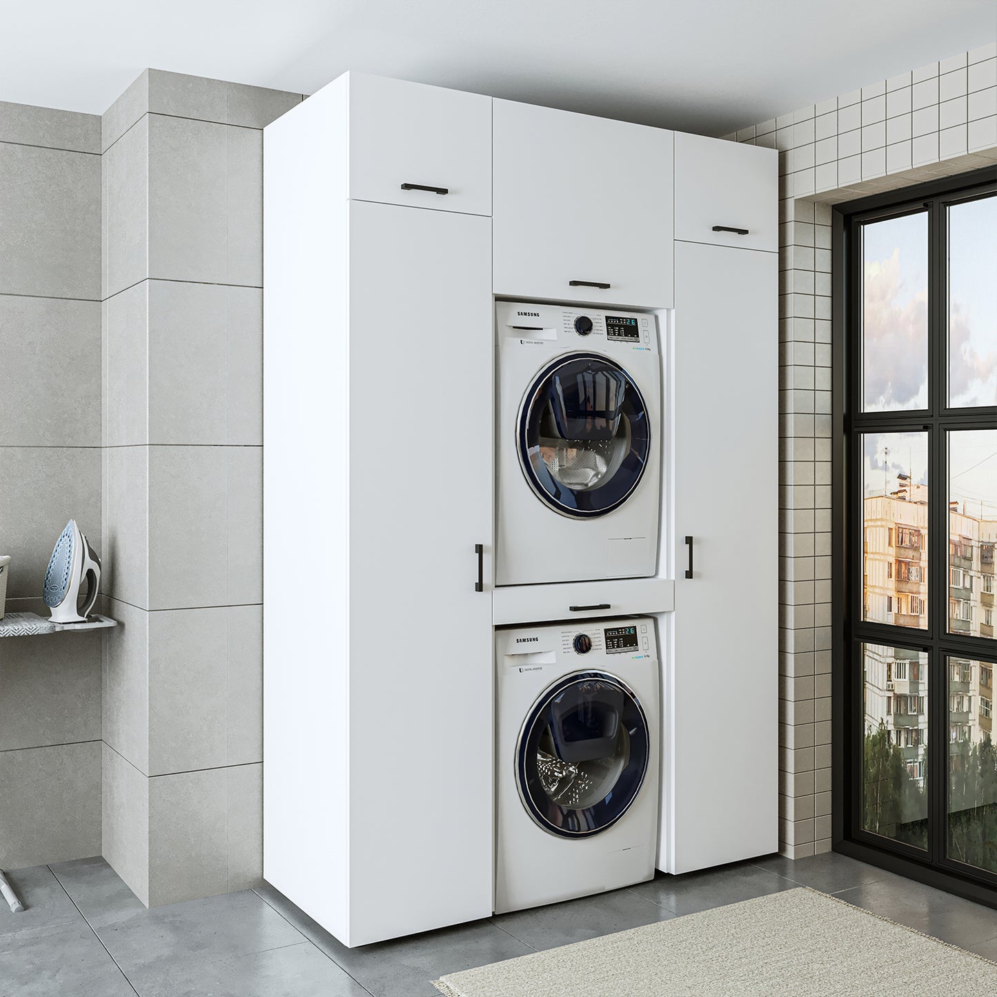Roomart Waschmaschinenschrank DUO I – 2 Geräte übereinander & Hochschrank, 157 cm