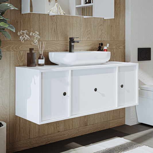 Roomart Badezimmermöbel GUSTO 120 cm – Keramik Waschbecken &/oder Unterschrank – Modernes Design – Varianten wählbar – Eiche oder Weiß