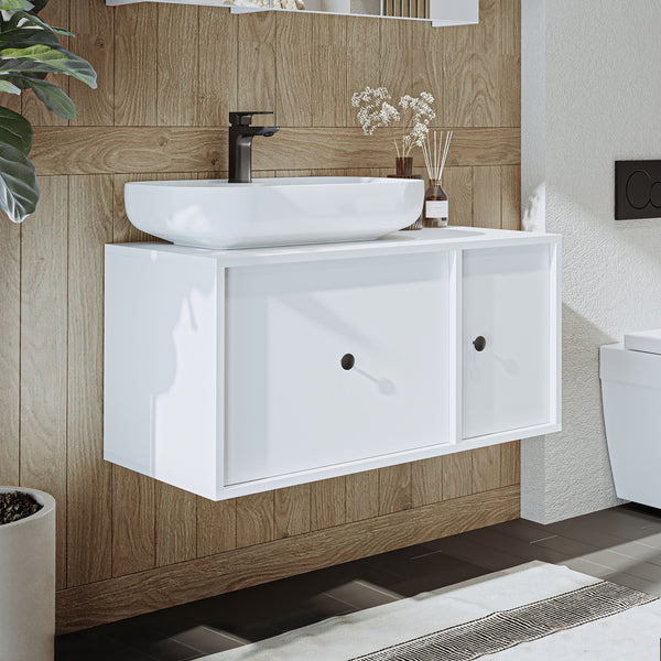 Roomart Badezimmermöbel GUSTO 90 cm – Keramik Waschbecken &/oder Unterschrank – Modernes Design – Varianten wählbar – Eiche oder Weiß