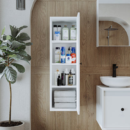 Roomart Hochschrank „Gusto“ – moderner 110 cm Bad-Hängeschrank mit Softclose – Weiß, Eiche