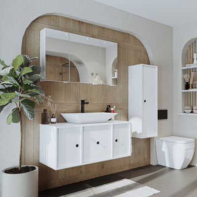 Roomart Badmöbel-Set GUSTO-ATL 105 cm, 4-teilig mit Keramik-Waschbecken und Spiegelschrank